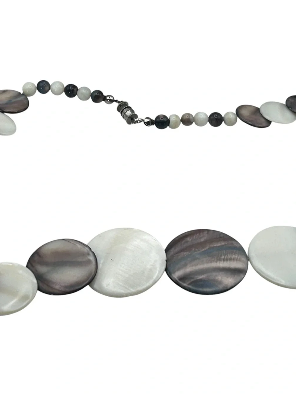 Mother of Pearl Shell Disc Statement Necklace, Pierced Earring Set White Brown